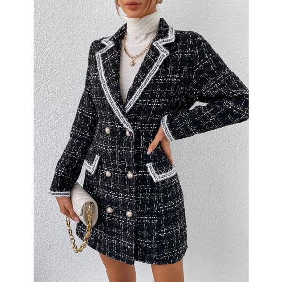 Black Preppy Womens Double Breasted Blazer - Picture 2 of 11